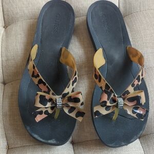 Guess Black and Brown Sandals with Bow Detail